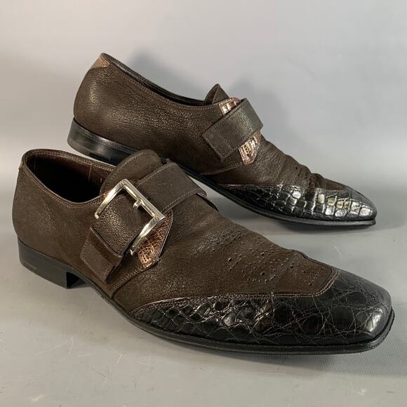 PRADA Size 8 Brown 2P 1403 Leather Monk Strap Loafers main image 6